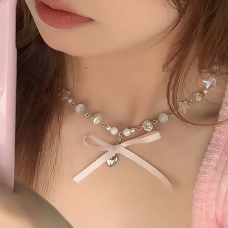 Crystal Star Pearl Necklace HA1821 - Image 3