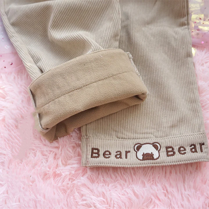 Cute Bear Corduroy Wide Leg Pants   HA1203 - Image 2