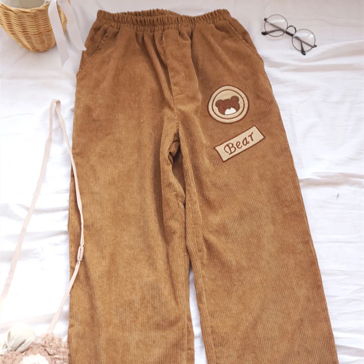 Cute Bear Corduroy Wide Leg Pants   HA1203 - Image 3
