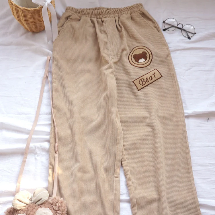 Cute Bear Corduroy Wide Leg Pants   HA1203 - Image 4