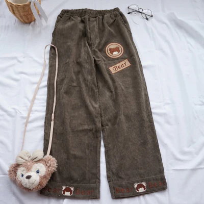 Cute Bear Corduroy Wide Leg Pants   HA1203 - Image 5