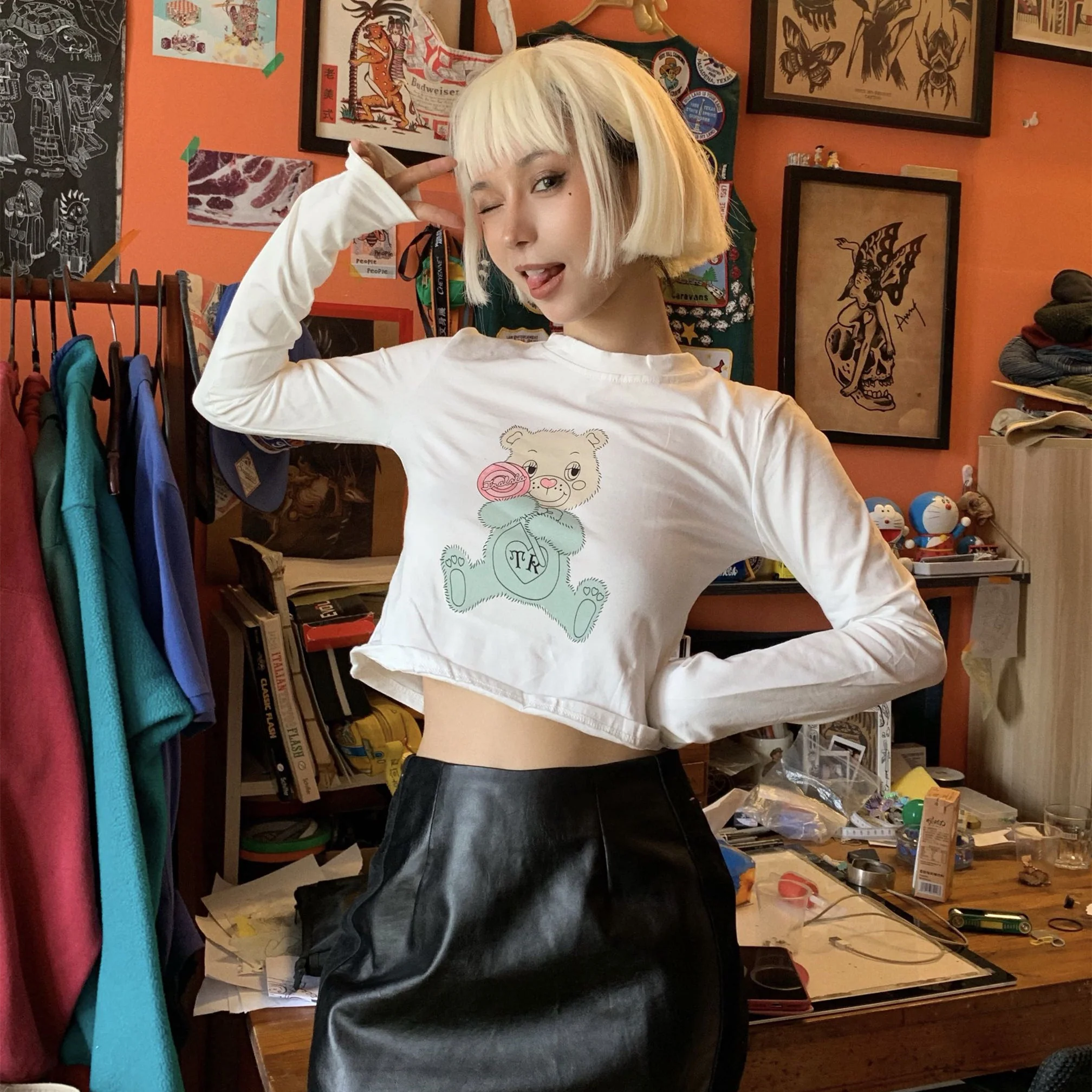 Cute bear print high waist t-shirt   HA0702 - Image 2