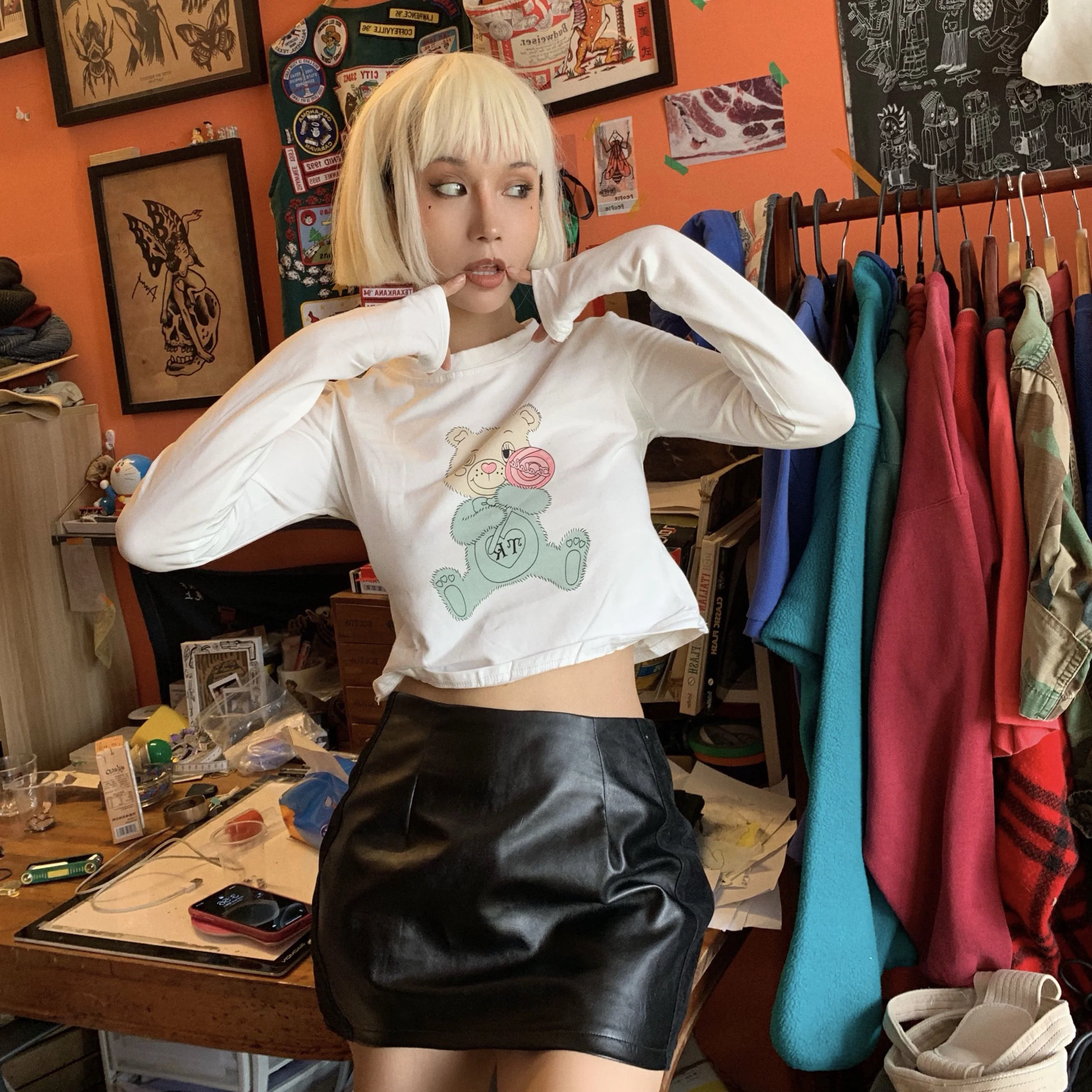 Cute bear print high waist t-shirt   HA0702 - Image 4