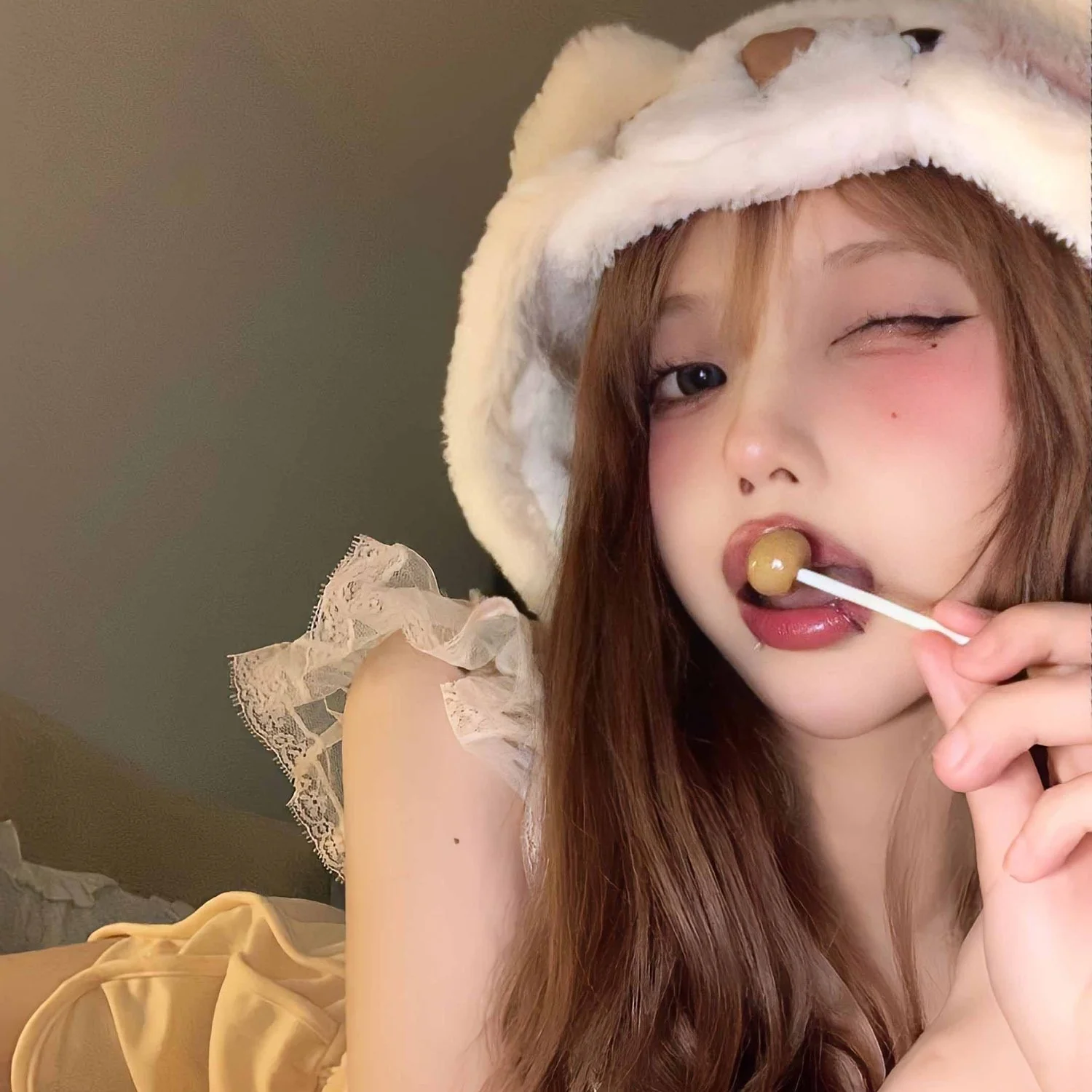 Cute Blush Bear Ears Plush Hat  HA1427 - Image 3