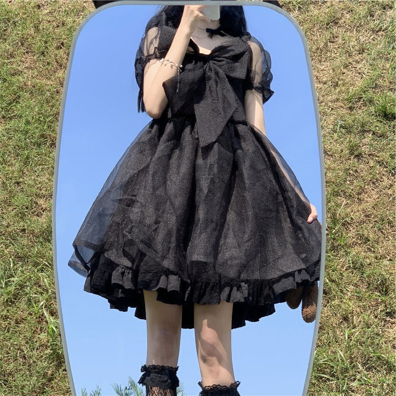 Cute Bow Puff Sleeve Fairy Dress    HA0353 - Image 3