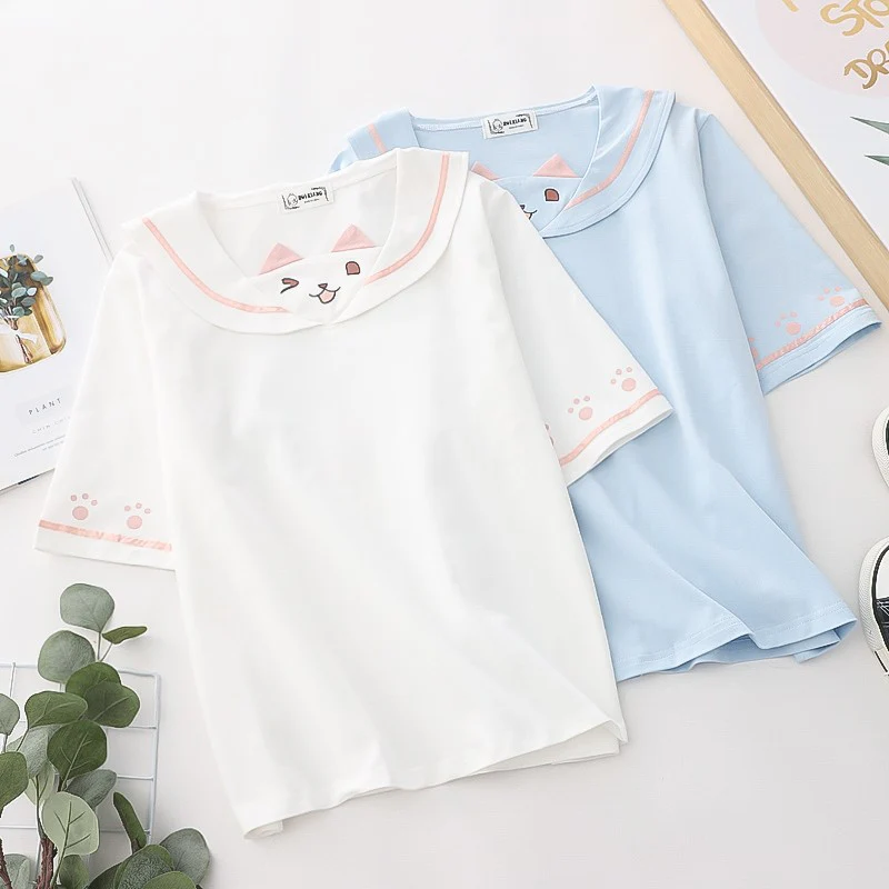Cute cat ears short-sleeved T-shirt   HA1492 - Image 2