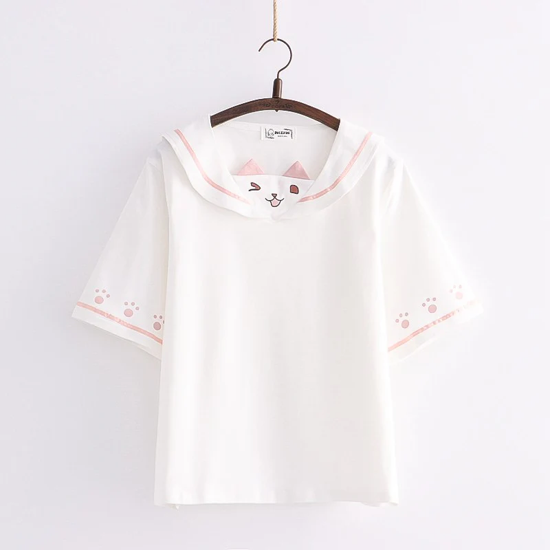 Cute cat ears short-sleeved T-shirt   HA1492 - Image 5