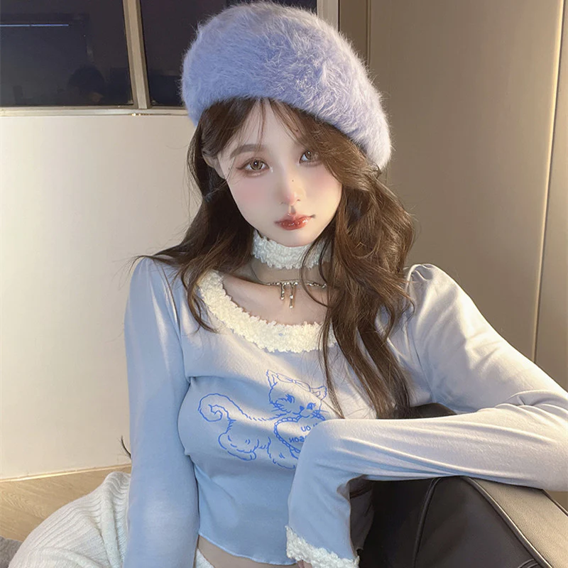 Cute Cat Patchwork Long Sleeve T-Shirt HA1199 - Image 2