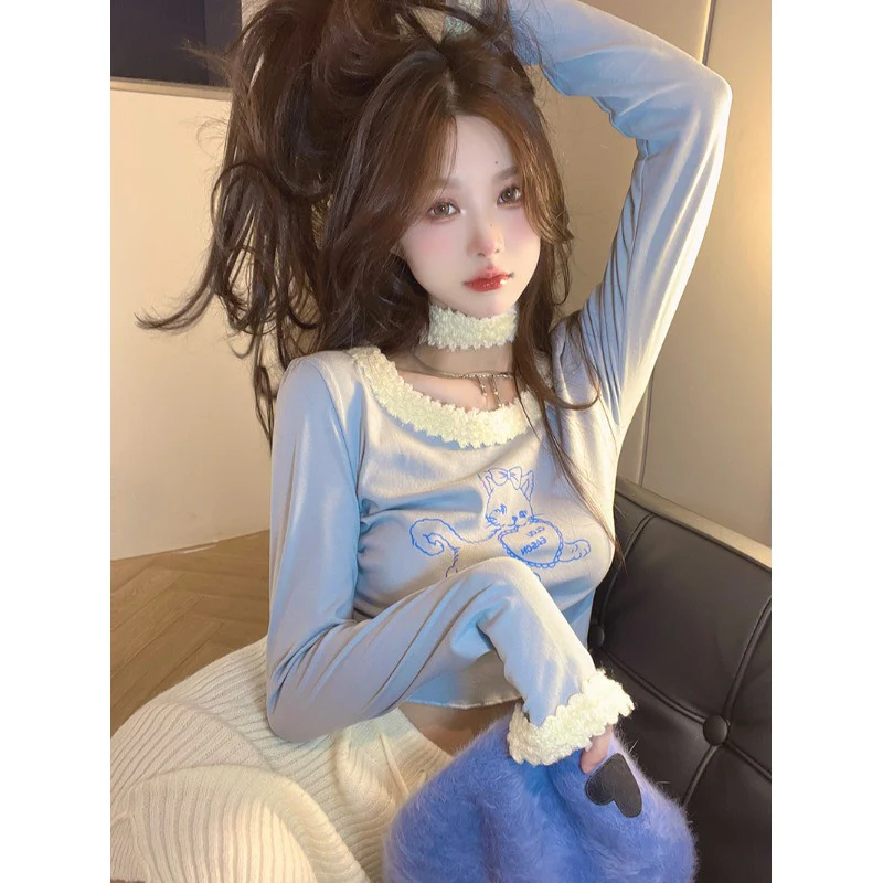 Cute Cat Patchwork Long Sleeve T-Shirt HA1199 - Image 4