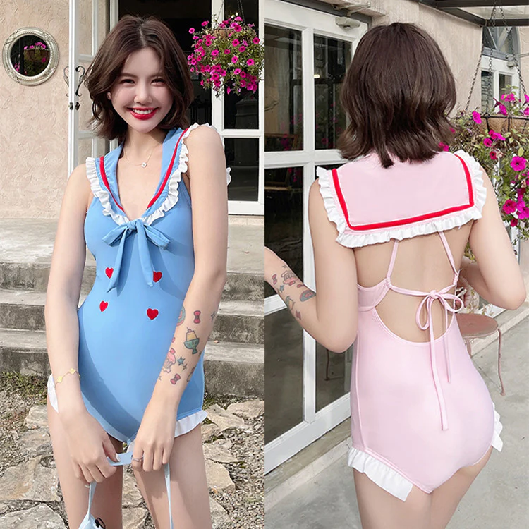 Cute conservative sailor suit one-piece swimsuit   HA0879 - Image 3