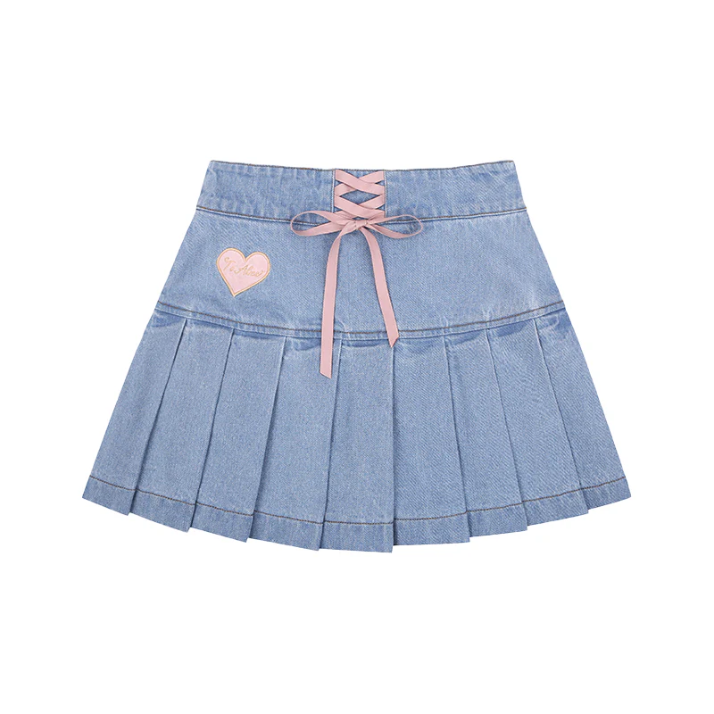 Cute denim bow pleated skirt HA0745 - Image 3