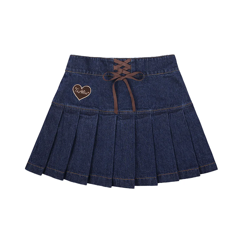 Cute denim bow pleated skirt HA0745 - Image 5