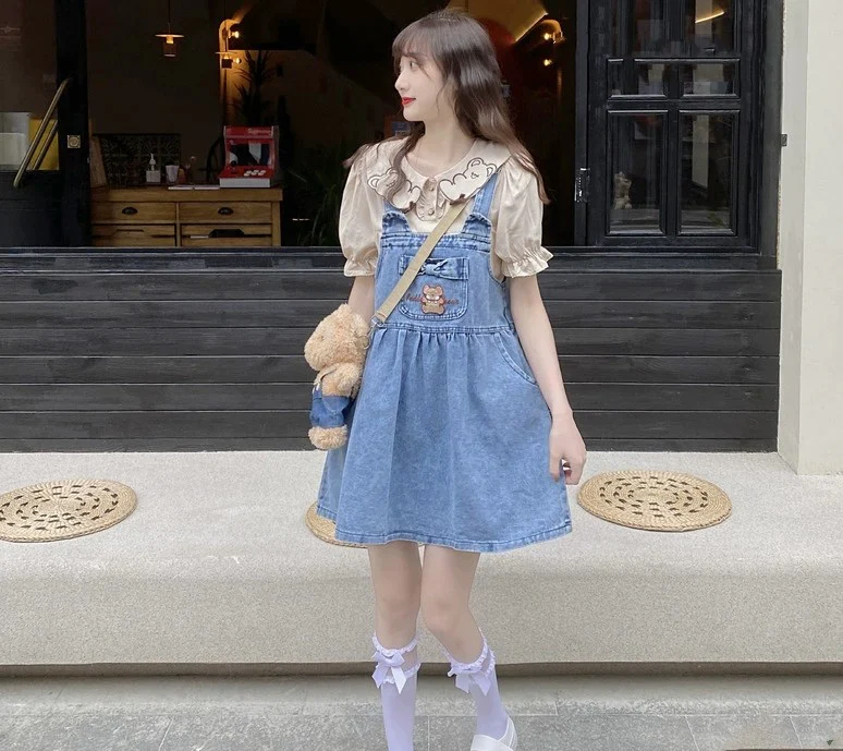 Cute denim slimming strap dress   HA2035 - Image 4