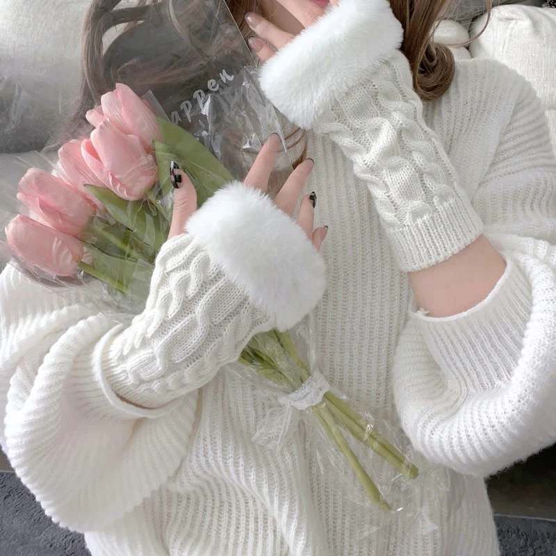 Cute Fingerless Knit Gloves HA1433