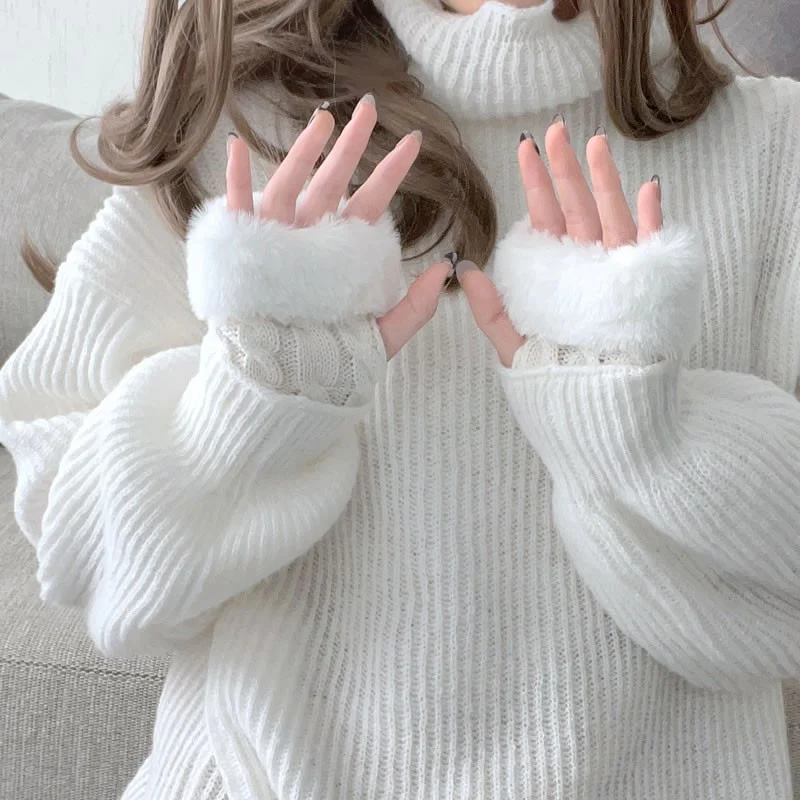 Cute Fingerless Knit Gloves HA1433 - Image 2
