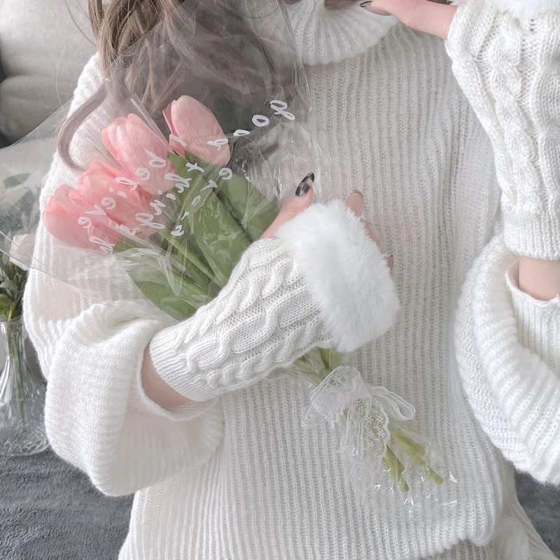 Cute Fingerless Knit Gloves HA1433 - Image 3