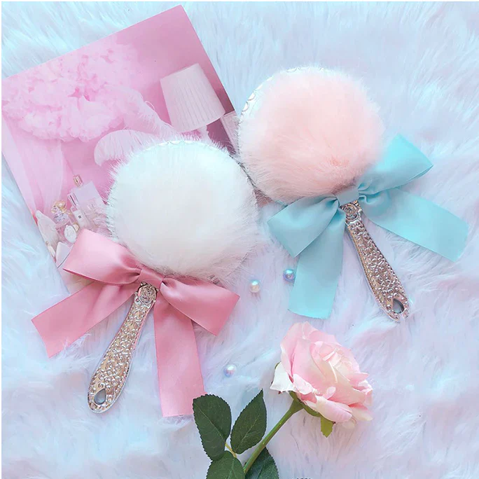 Cute plush bow holding makeup mirror HA0861 - Image 2