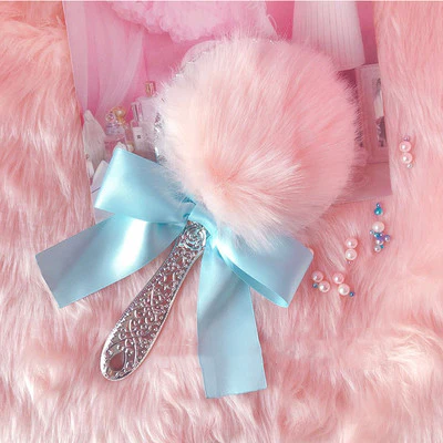 Cute plush bow holding makeup mirror HA0861 - Image 3