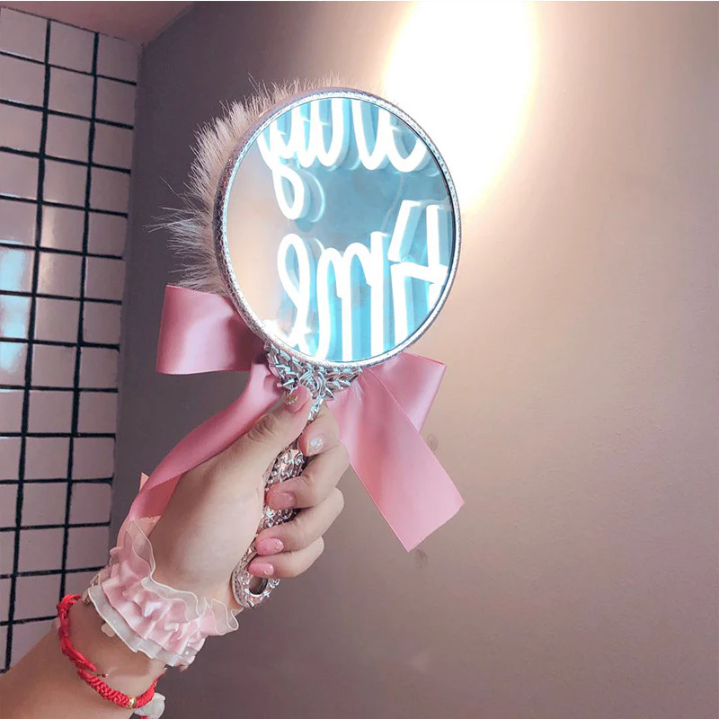 Cute plush bow holding makeup mirror HA0861 - Image 6