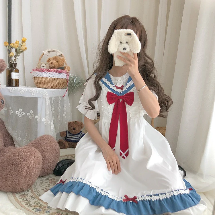 Cute Lolita Dress with Navy Collar    HA0696 - Image 2