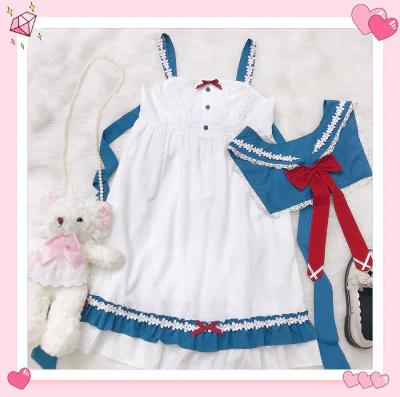 Cute Lolita Dress with Navy Collar    HA0696 - Image 5