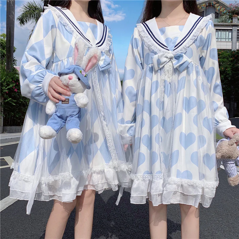 Cute Navy Long Sleeve Dress HA1469 - Image 2