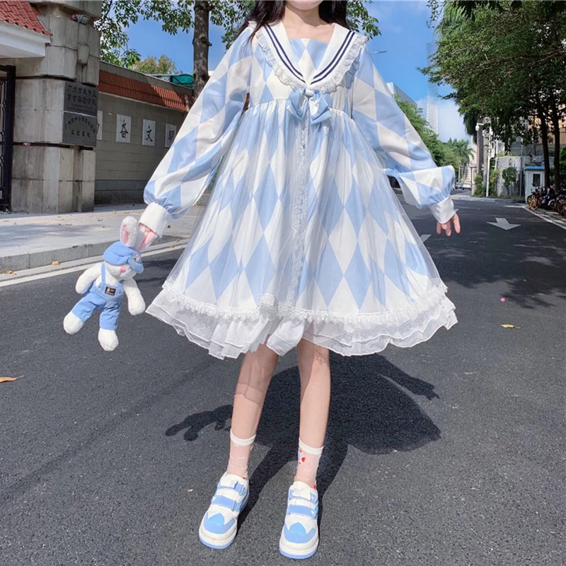 Cute Navy Long Sleeve Dress HA1469 - Image 3