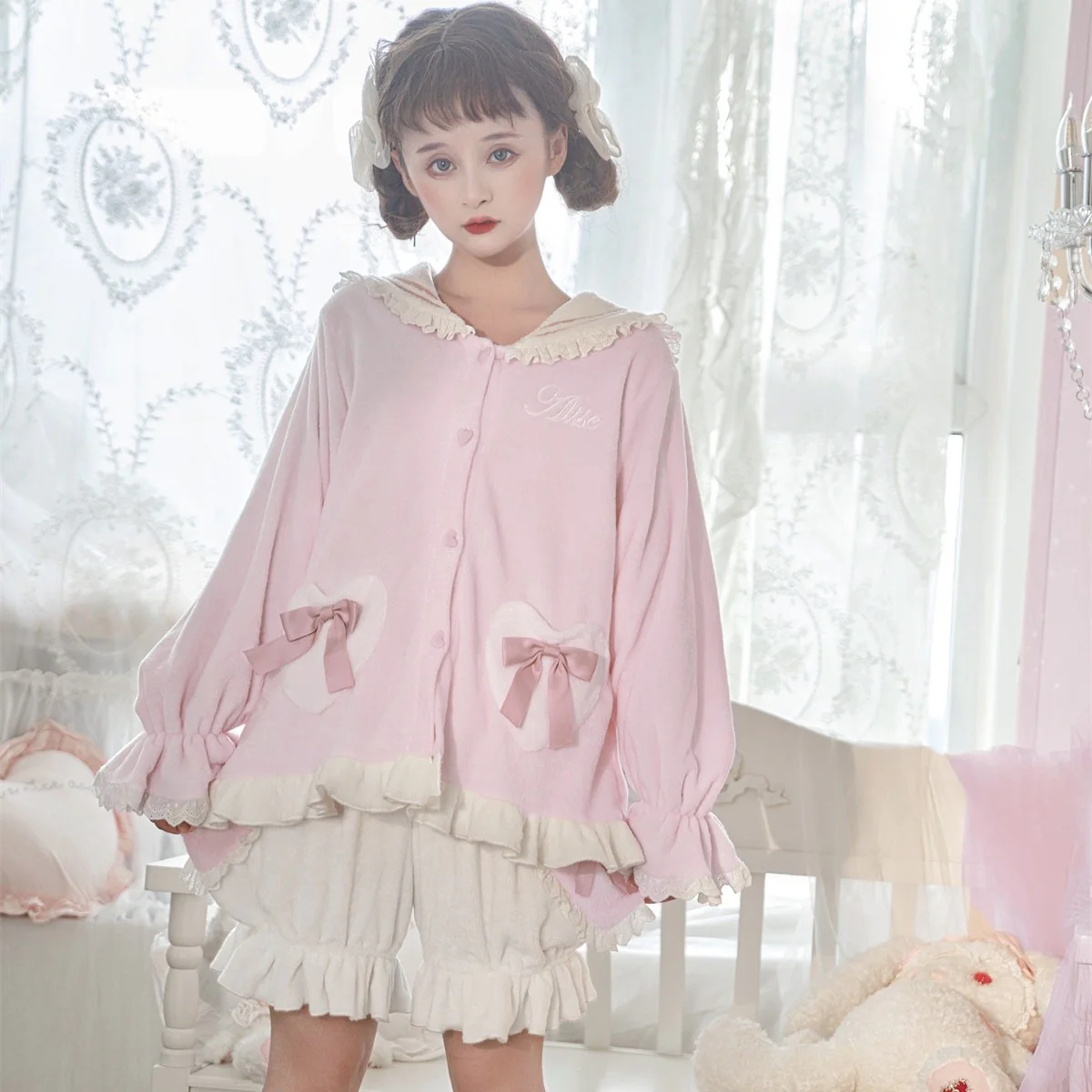 Cute Navy Neck Pajamas Loungewear   HA1482 - Image 2