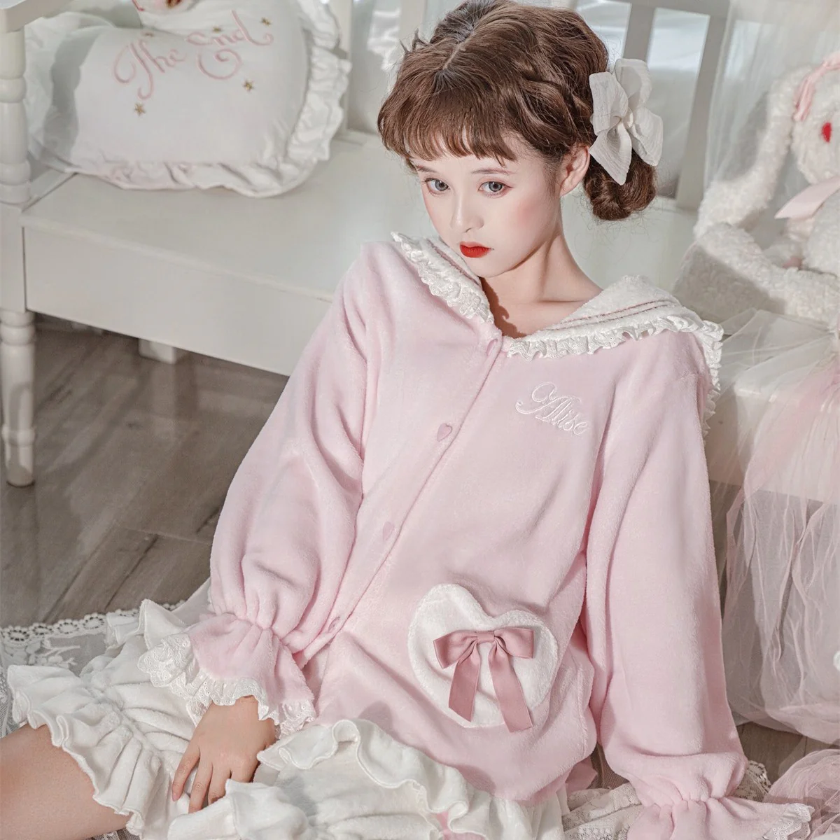 Cute Navy Neck Pajamas Loungewear   HA1482 - Image 3