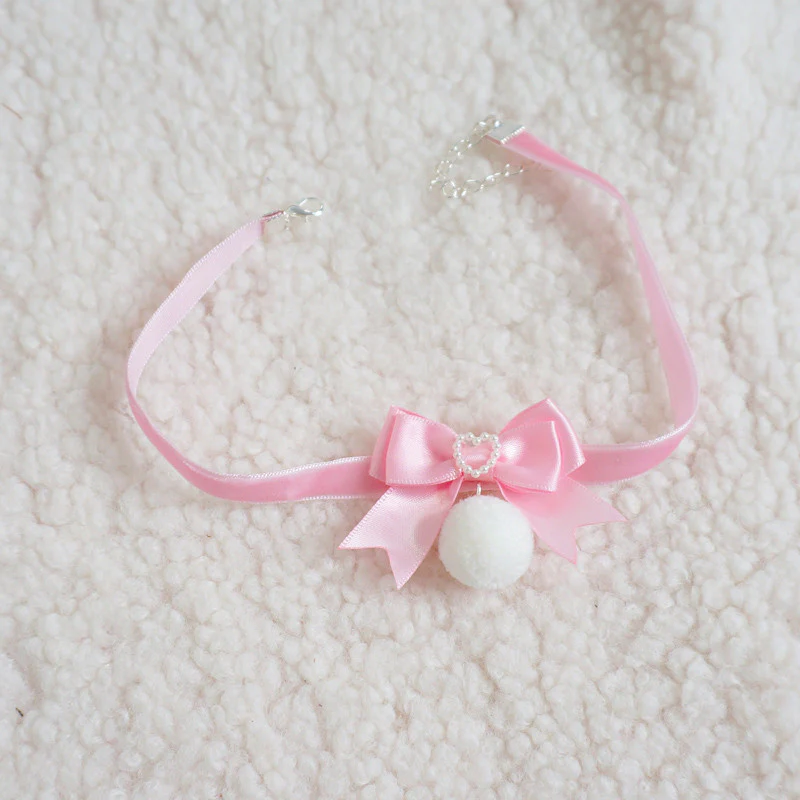 Cute pink furball bow collar HA0503 - Image 3