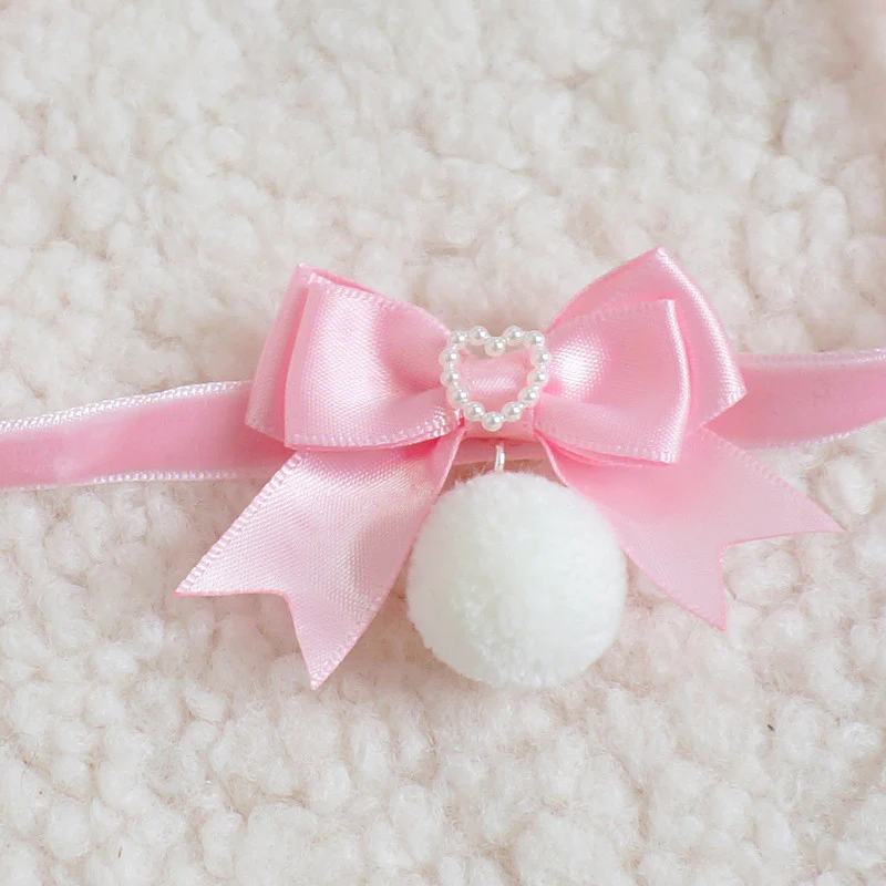 Cute pink furball bow collar HA0503 - Image 4