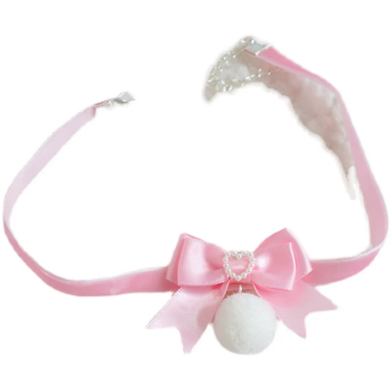 Cute pink furball bow collar HA0503 - Image 5