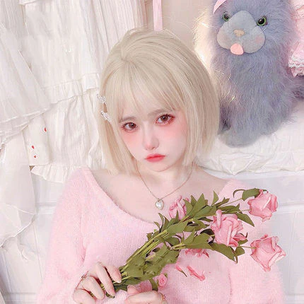 Cute platinum blonde short straight hair HA0415 - Image 4