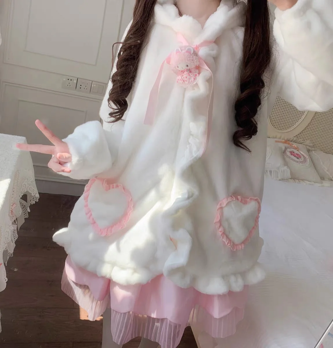 Cute rabbit ears plush coat HA2760 - Image 4