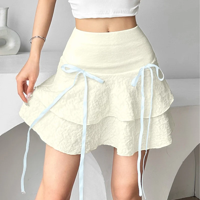 Cute soft girl cream color high waist skirt   HA1877 - Image 2