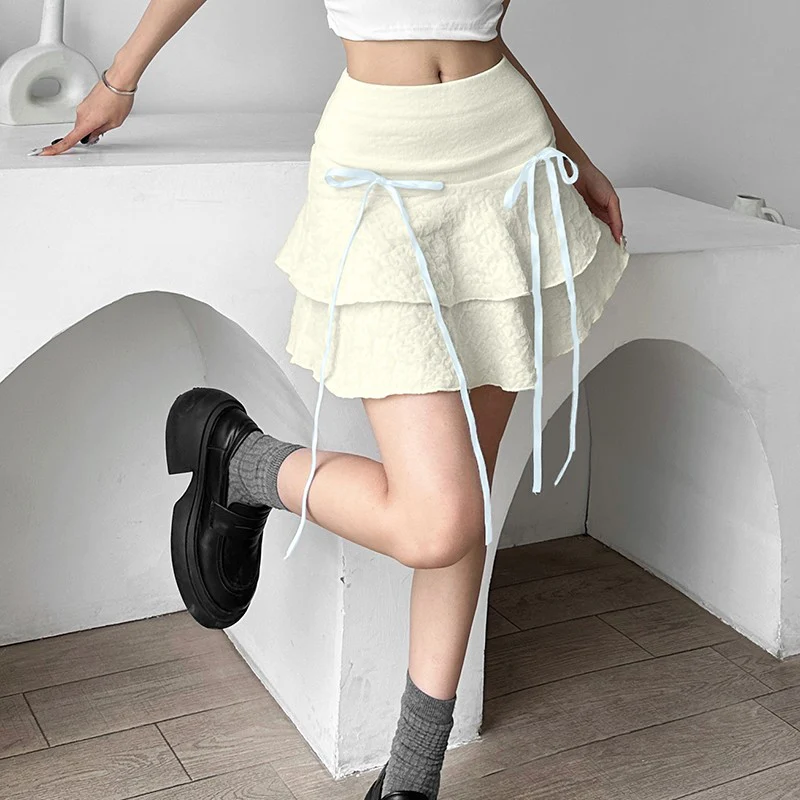 Cute soft girl cream color high waist skirt   HA1877 - Image 4