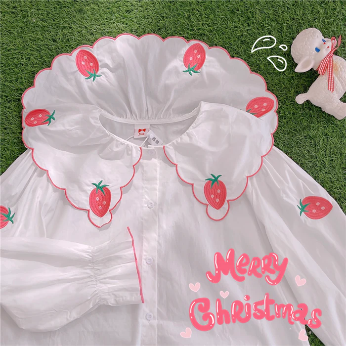 Cute Strawberry Embroidered Shirt HA1132