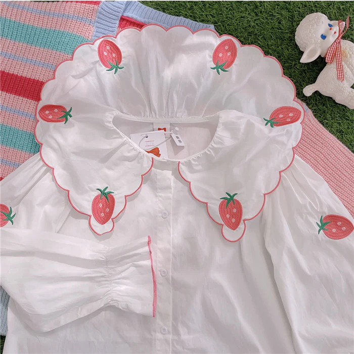 Cute Strawberry Embroidered Shirt HA1132 - Image 2