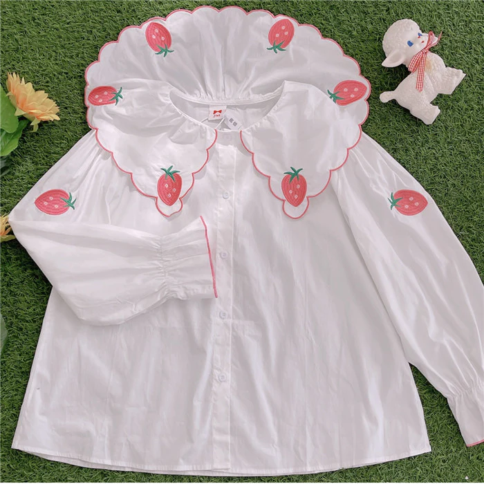 Cute Strawberry Embroidered Shirt HA1132 - Image 4