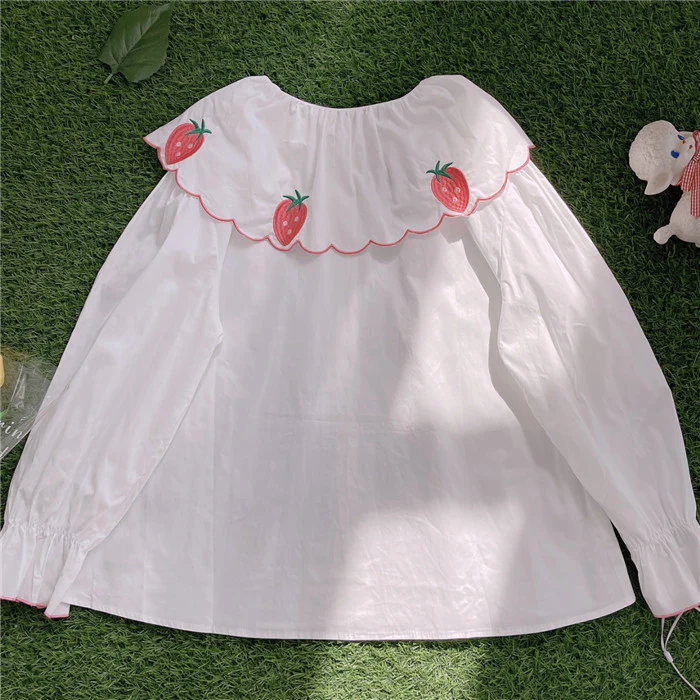 Cute Strawberry Embroidered Shirt HA1132 - Image 5