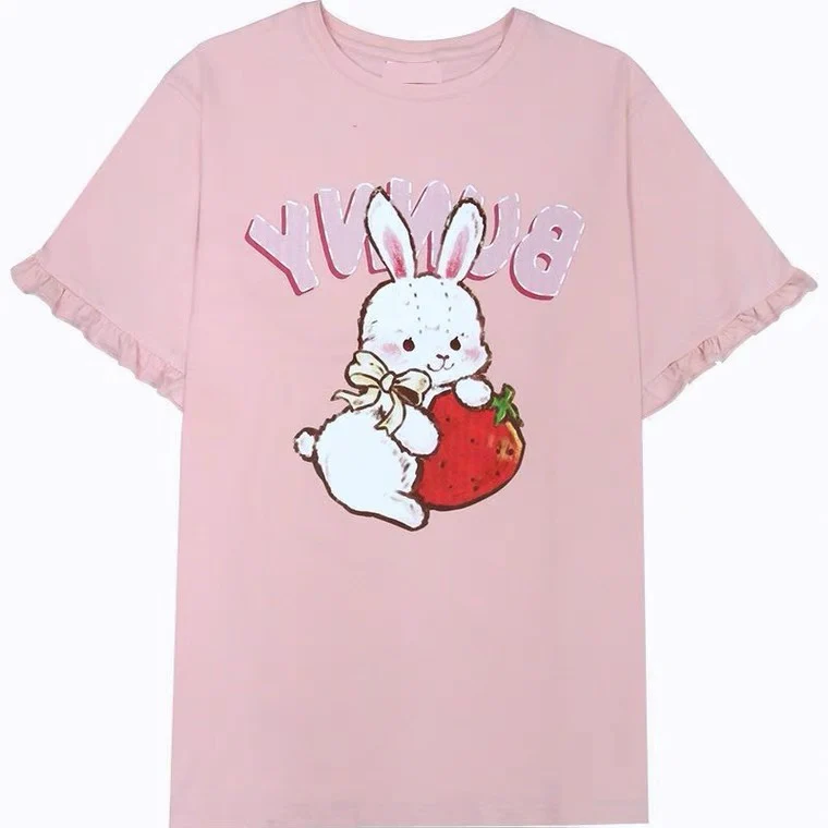 Cute Strawberry Rabbit Lace T-Shirt   HA0547 - Image 4