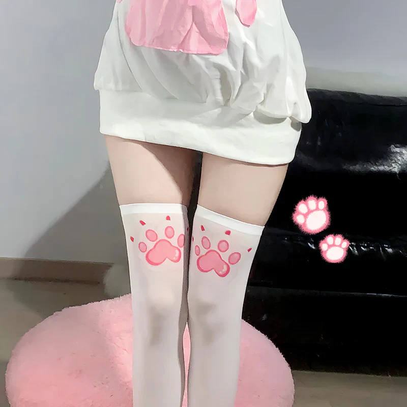 Cute White Cat Paw Stockings HA2689 - Image 4