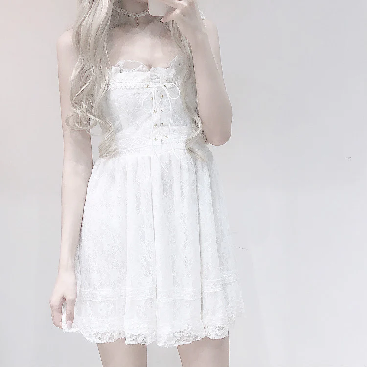 Cute white lace bow dress   HA0399 - Image 2
