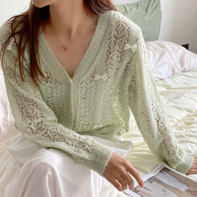 Cutout bow cardigan    HA1472 - Image 2