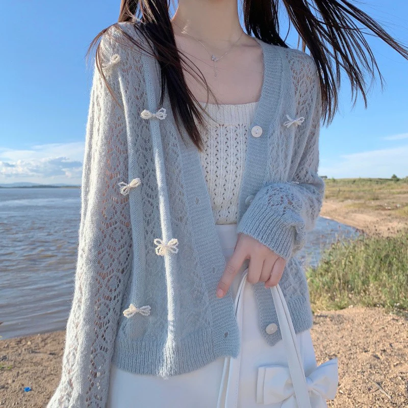 Cutout bow cardigan    HA1472 - Image 4