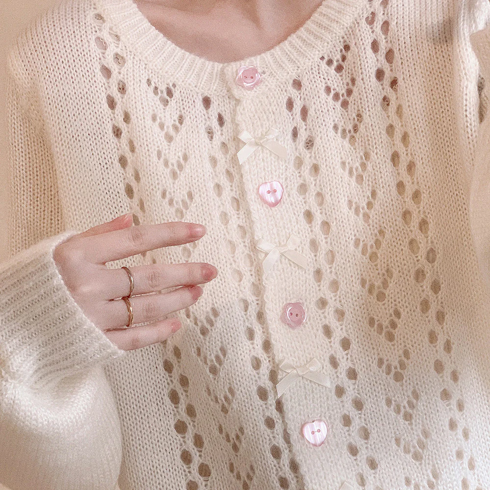 Cutout Pink Floral Knit Cardigan HA1119 - Image 2