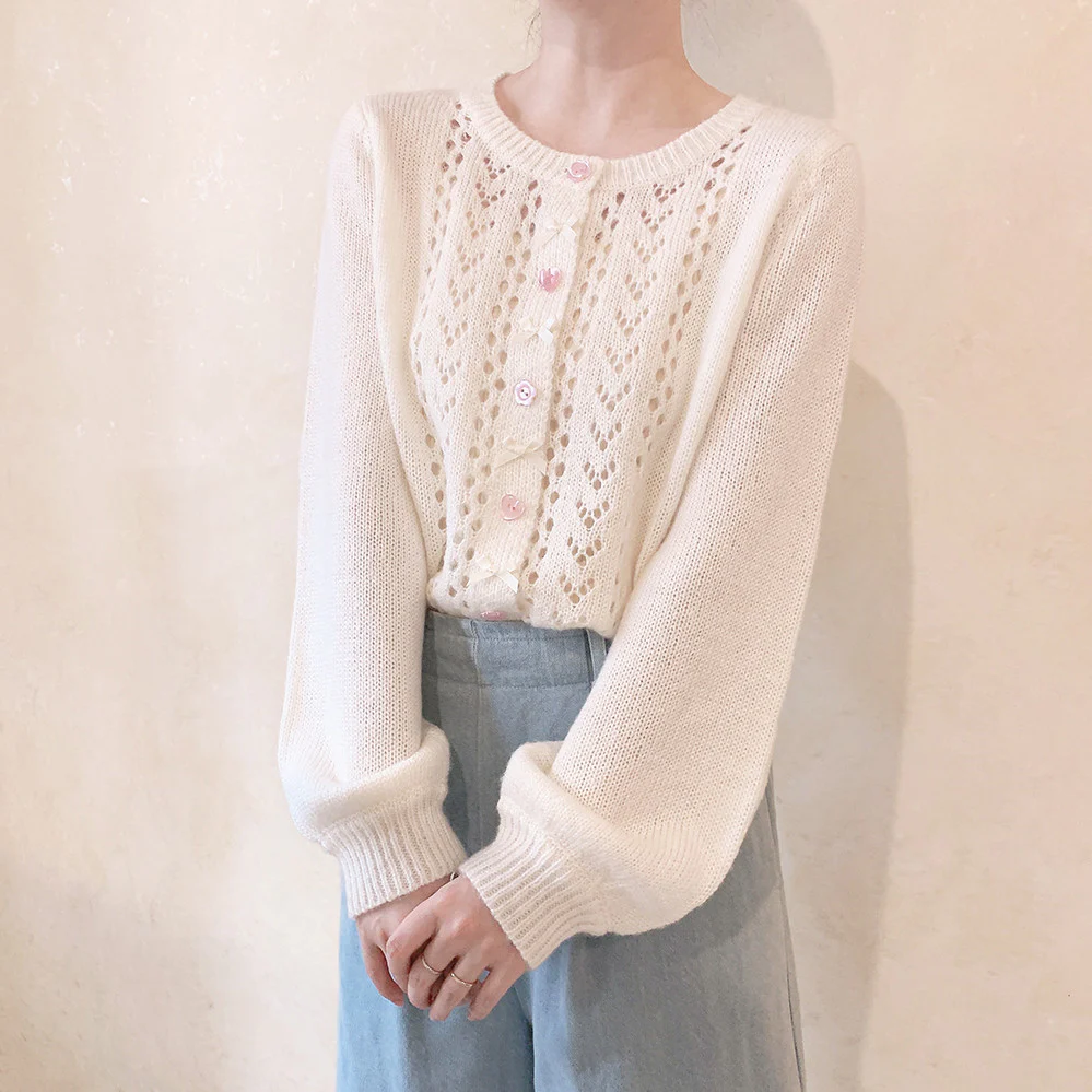 Cutout Pink Floral Knit Cardigan HA1119 - Image 3