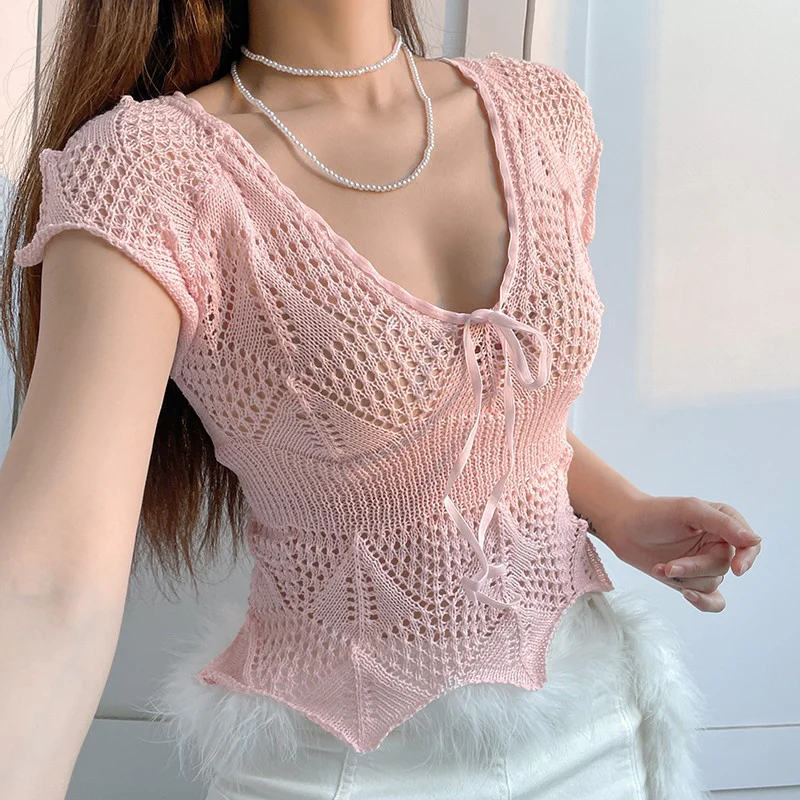 CUTOUT WOOL KNIT T-SHIRT   HA1551 - Image 3