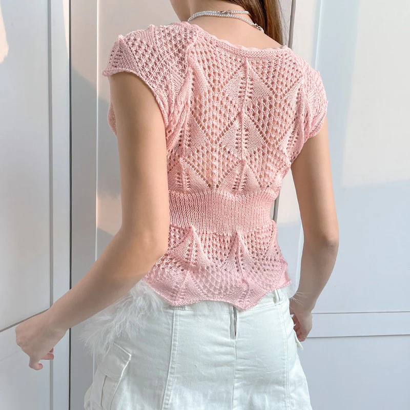 CUTOUT WOOL KNIT T-SHIRT   HA1551 - Image 4