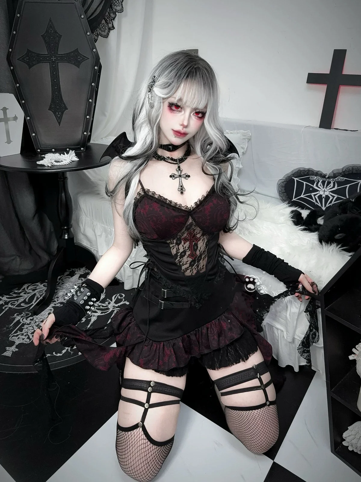 Dark Gothic Vest Short Set HA29718 - Image 3
